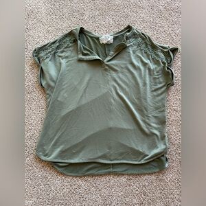 Cupio Women's Sage Green Short Sleeve Linen Blend Blouse Size XL